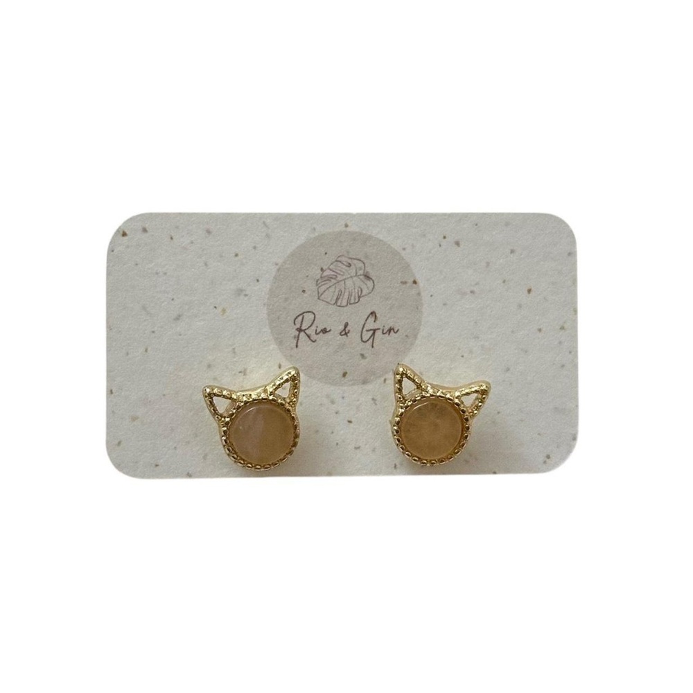 Gold Cat Stud Earrings